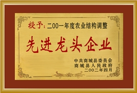2001年度农业结构调整《先进龙头企业》称号